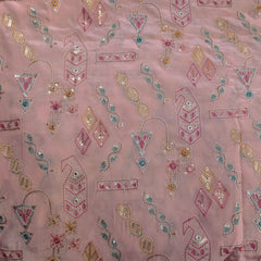 Embroidered Sequin Resham on Crepe Fabric with Geometric & Bird Motifs on Blush Pink Base