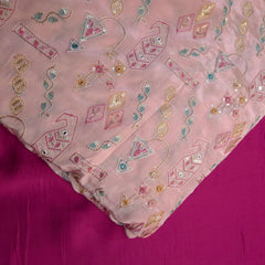 Embroidered Sequin Resham on Crepe Fabric with Geometric & Bird Motifs on Blush Pink Base