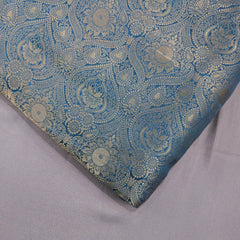 Royal Blue Banarasi Brocade Fabric with Floral and Paisley Motifs