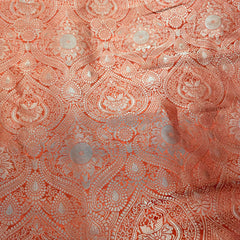 Orange Banarasi Brocade Fabric with Floral and Paisley Motifs