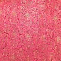 Pink Banarasi Brocade Fabric with Floral and Paisley Motifs