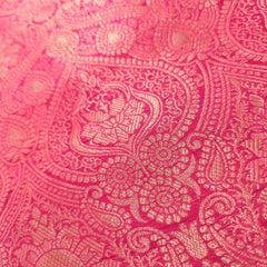 Pink Banarasi Brocade Fabric with Floral and Paisley Motifs