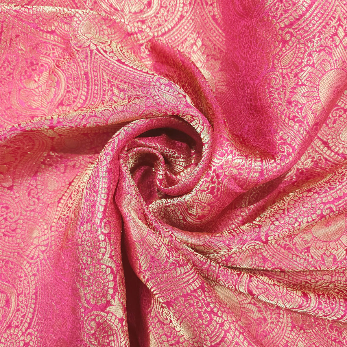 Pink Banarasi Brocade Fabric with Floral and Paisley Motifs