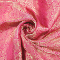 Pink Banarasi Brocade Fabric with Floral and Paisley Motifs