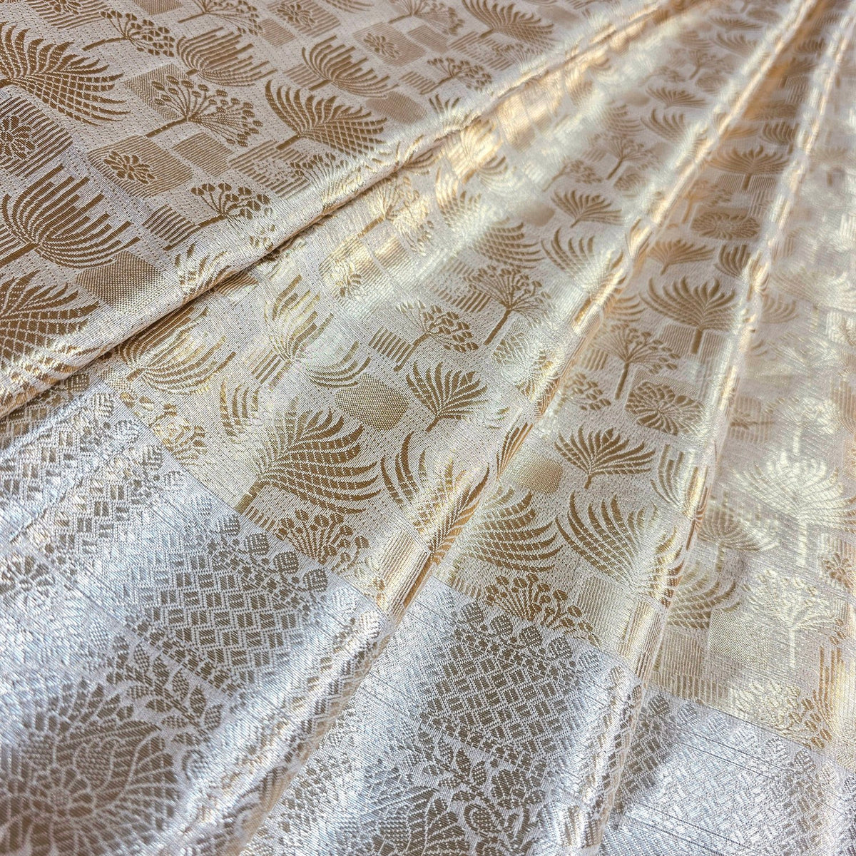 Pure Banarasi Tissue Silk Brocade with Flower motif (Dyeable)