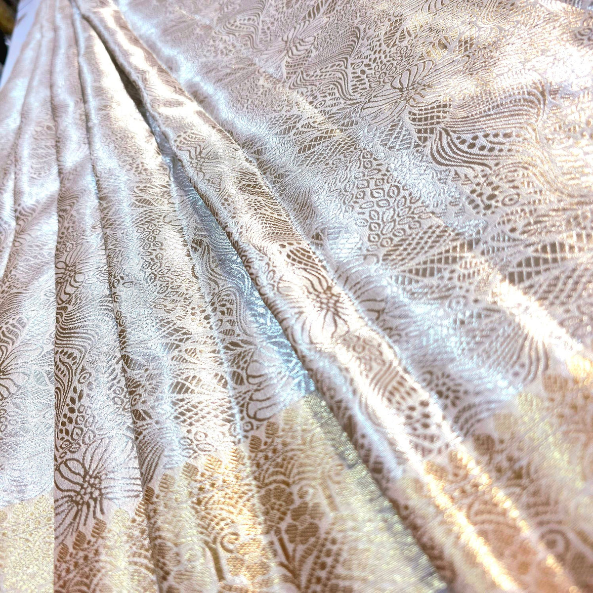 Pure Banarasi Tissue Silk Brocade with all over Floral Pattern (Dyeable)