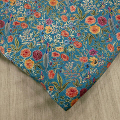 Pure Banarasi Silk Soft Multicolor Brocade on Teal Blue Base