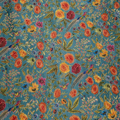 Pure Banarasi Silk Soft Multicolor Brocade on Teal Blue Base