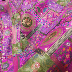 Pure Banarasi Dola Silk Soft Brocade with Multicolor Position Print on Magenta Base