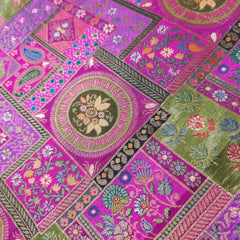 Pure Banarasi Dola Silk Soft Brocade with Multicolor Position Print on Magenta Base