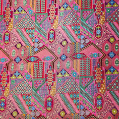 Pure Banarasi Silk Soft Brocade with Multicolor Position Print on Pink Base