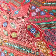 Pure Banarasi Silk Soft Brocade with Multicolor Position Print on Red Base