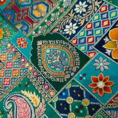 Pure Banarasi Dola Silk Soft Brocade with Multicolor Position Print on Teal Green Base