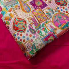 Pure Banarasi Silk Brocade with Multicolor Position of Swan & Paisley Print on White Base