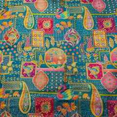 Pure Banarasi Silk Brocade with Multicolor Position of Swan & Paisley Print on Green Base