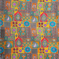 Pure Banarasi Dola Silk Soft Brocade with Multicolor Position Print on Mango Yellow Base