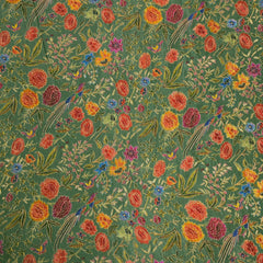 Pure Banarasi Silk Soft Multicolor Brocade on Moss Green Base