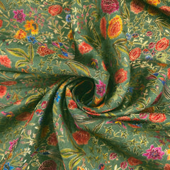 Pure Banarasi Silk Soft Multicolor Brocade on Moss Green Base