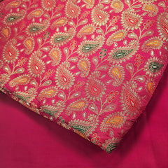 Tanchui Banaras Brocade on Red Silk Fabric