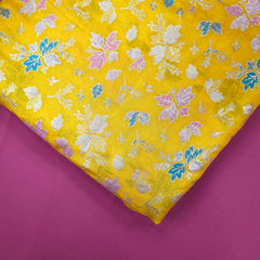 Meher Sunflower Yellow Banaras Silk Brocade with Floral Embroidery