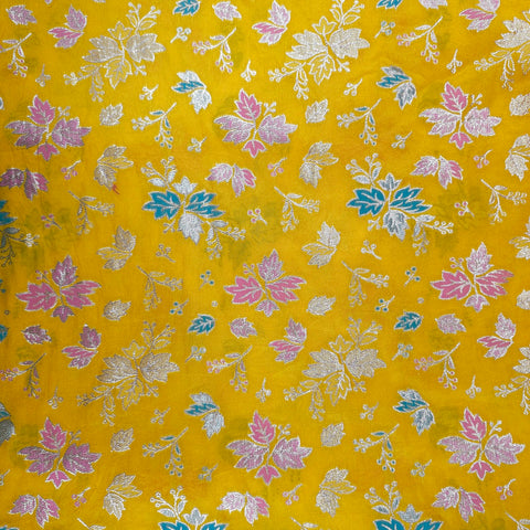 Meher Sunflower Yellow Banaras Silk Brocade with Floral Embroidery