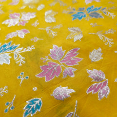 Meher Sunflower Yellow Banaras Silk Brocade with Floral Embroidery