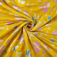 Meher Sunflower Yellow Banaras Silk Brocade with Floral Embroidery
