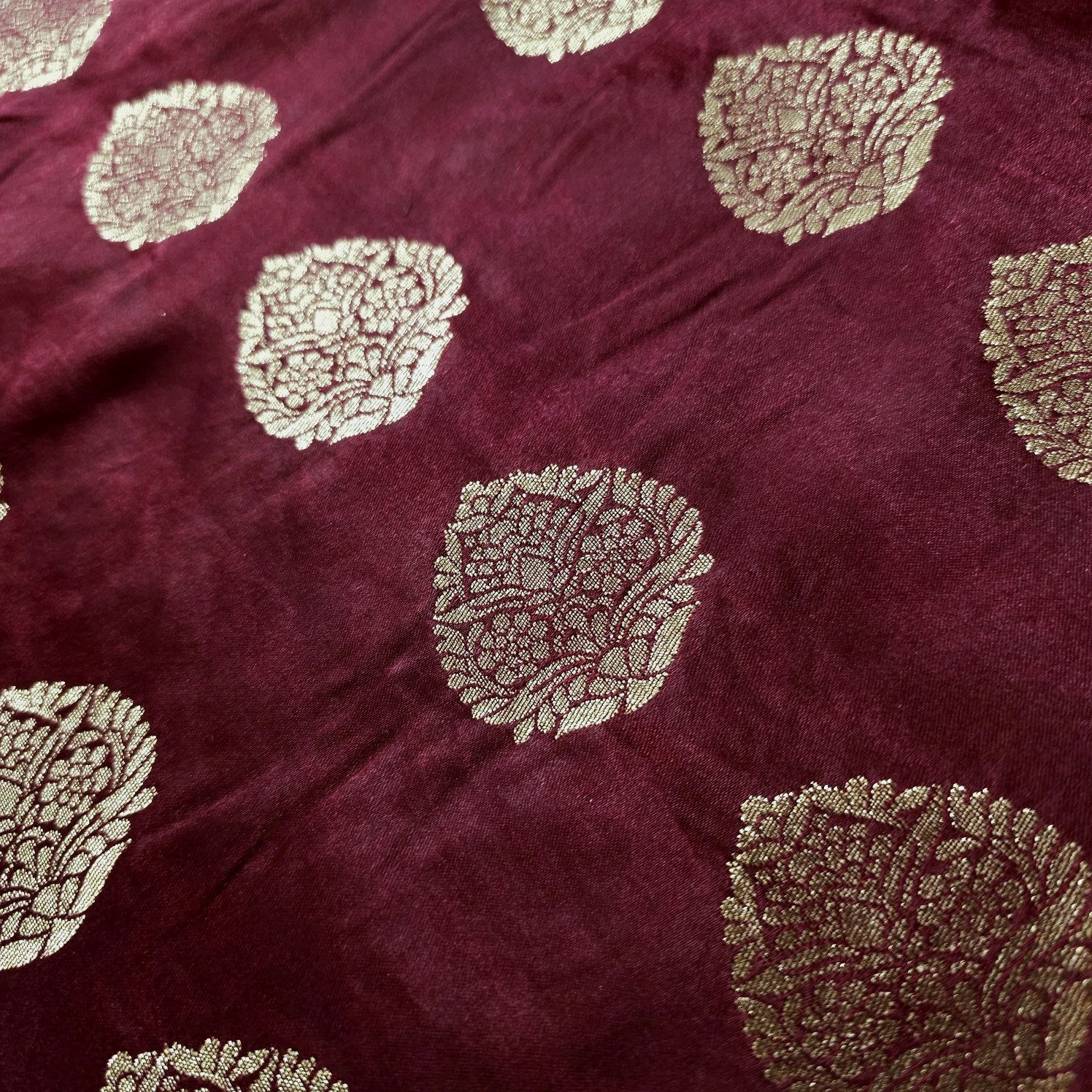 Meher Maroon Banaras Satin Silk Brocade with Buta motifs