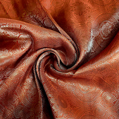 Orange Banarasi Brocade Fabric with Floral and Paisley Motifs