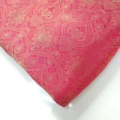 Pink Banarasi Brocade Fabric with Floral and Paisley Motifs