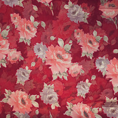 Floral Digital Print on Brasso Fabric with Red Base