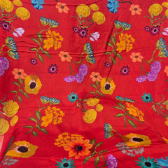 Multi-color Floral Digital Print on Scarlett Red Organza Fabric