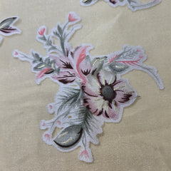 Pastel Yellow Brasso Organza Fabric with Light Peach Floral Digital Print