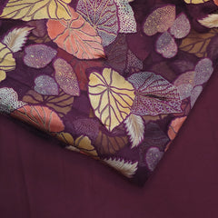Floral Digital Print on Brasso Fabric with Purple Base