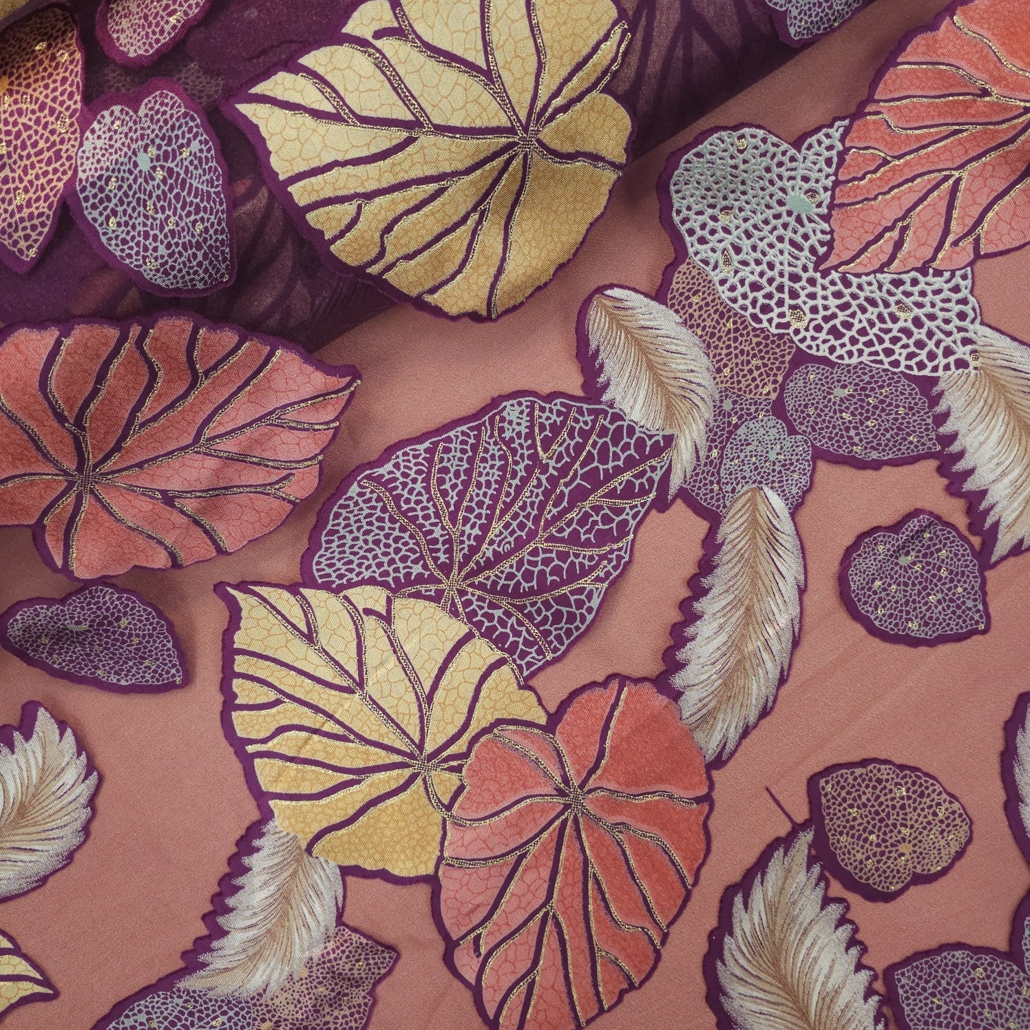 Floral Digital Print on Brasso Fabric with Purple Base