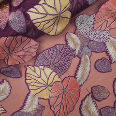 Floral Digital Print on Brasso Fabric with Purple Base