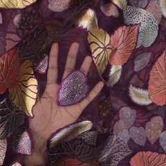 Floral Digital Print on Brasso Fabric with Purple Base
