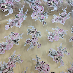 Pastel Yellow Brasso Organza Fabric with Light Peach Floral Digital Print