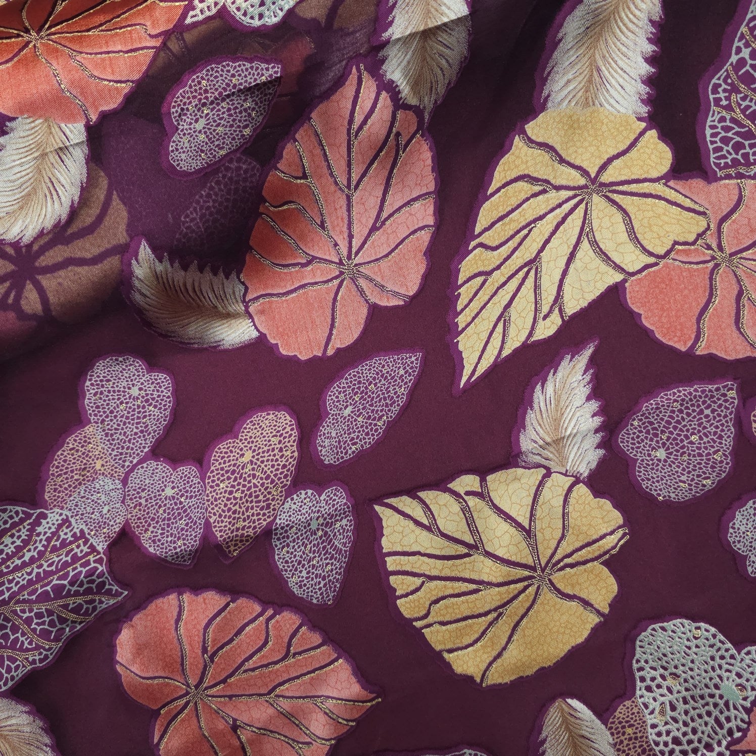 Floral Digital Print on Brasso Fabric with Purple Base