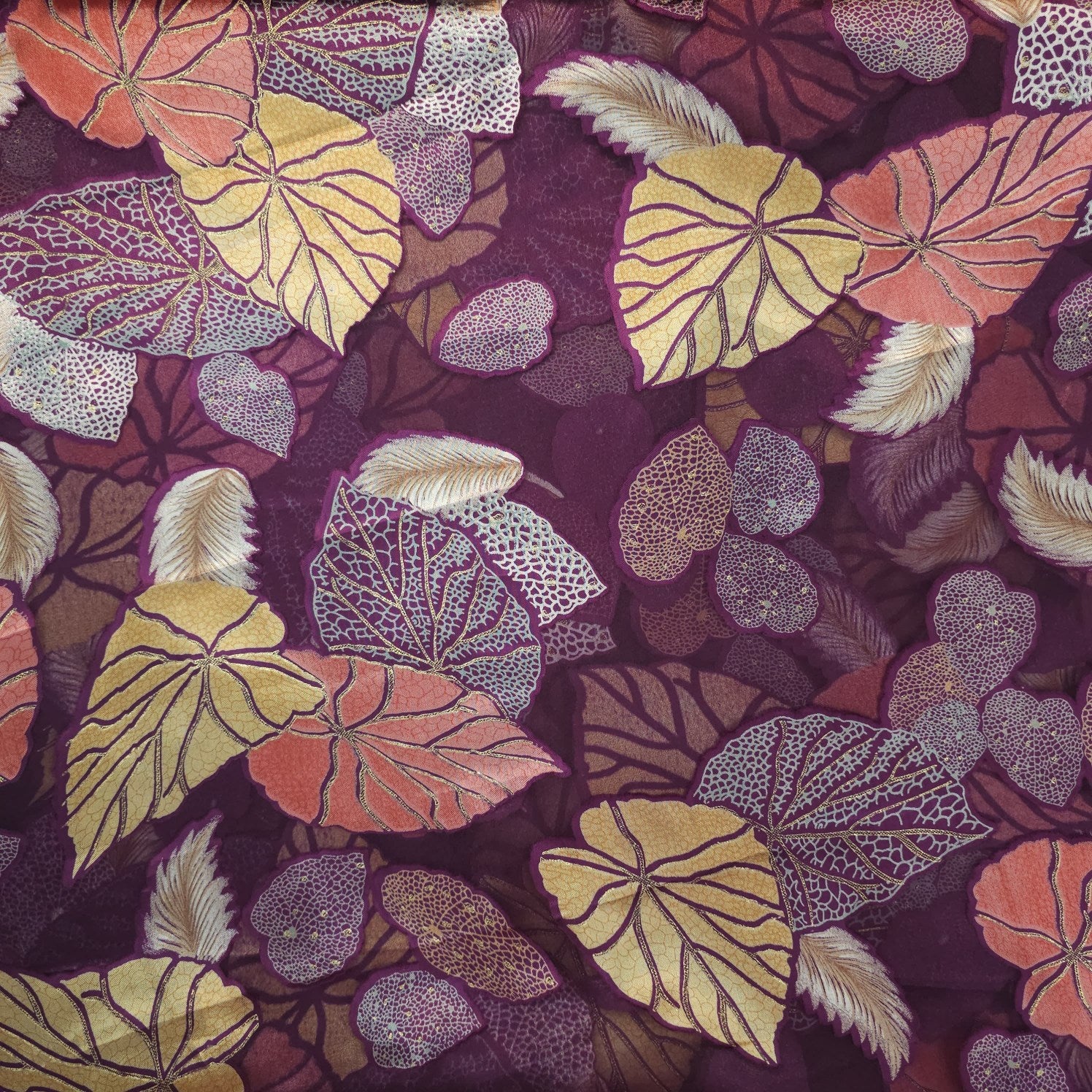 Floral Digital Print on Brasso Fabric with Purple Base