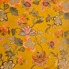 Multi-color Floral Digital Print on Mango Yellow Organza Fabric
