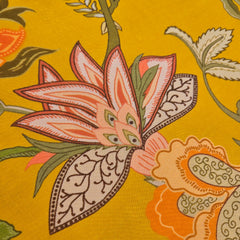 Multi-color Floral Digital Print on Mango Yellow Organza Fabric