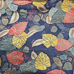 Floral Digital Print on Brasso Fabric with Midnight Blue Base