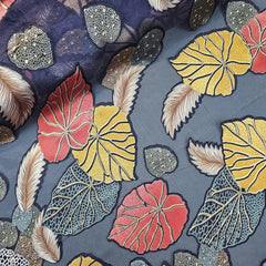 Floral Digital Print on Brasso Fabric with Midnight Blue Base