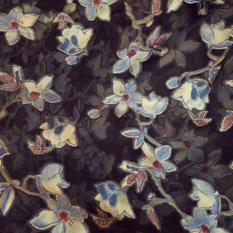 Floral Digital Print on Brasso Organza Fabric with Black Base
