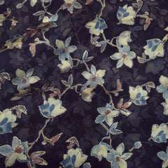 Floral Digital Print on Brasso Fabric with Indigo Base