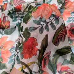 Multi-color Floral Digital Print on Off-white Organza Fabric