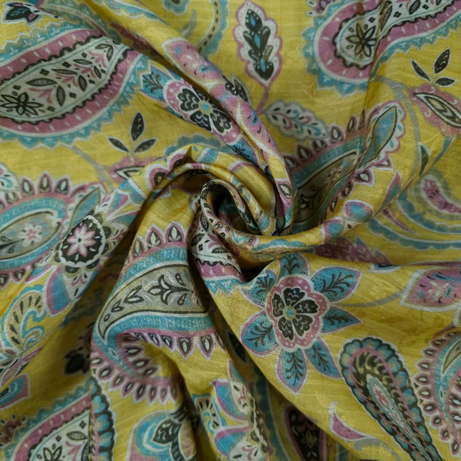 Digitally Printed Crepe Two Tone Fabric with Paisley and Floral Motifs