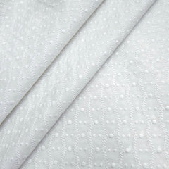 White Chikankari Cotton Fabric with Wavy Diagonal Lines