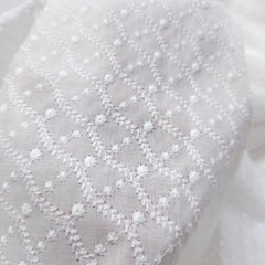 White Chikankari Cotton Fabric with Wavy Diagonal Lines
